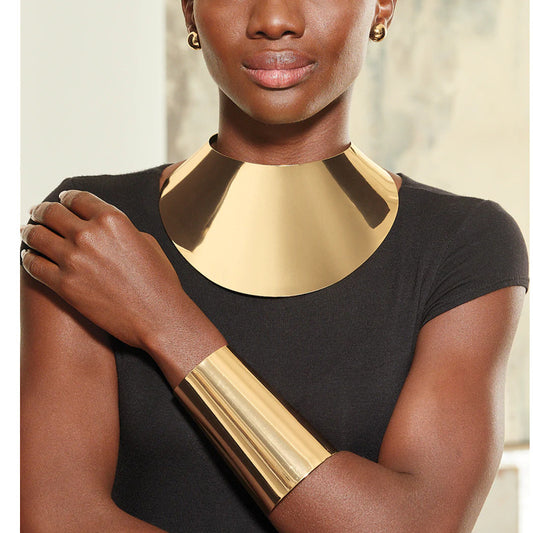 African Statement Metal Geometric Collar Necklace and Bracelet Jewelry Sets