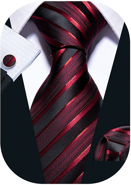 Classic Men's Necktie with Handkerchief Cufflinks 