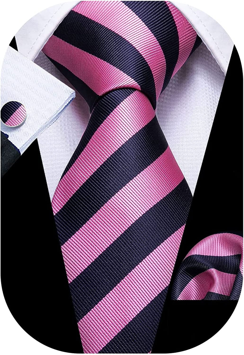 Classic Men's Necktie with Handkerchief Cufflinks 