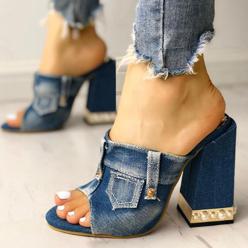 "Somebody Stop Me" Denim Mules