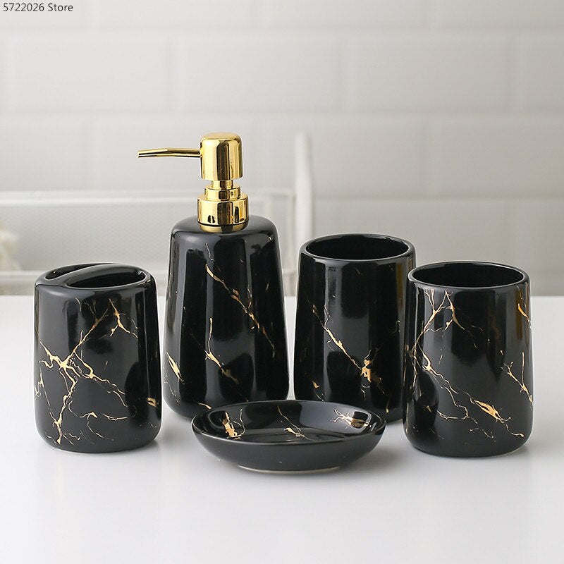 Ceramic Toiletries Bathroom Set - Marble Design