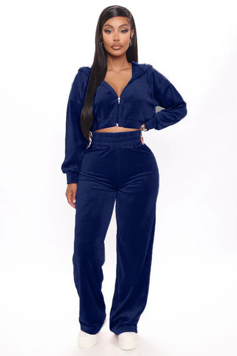 Velvet Crop Top Hoodie Tracksuit