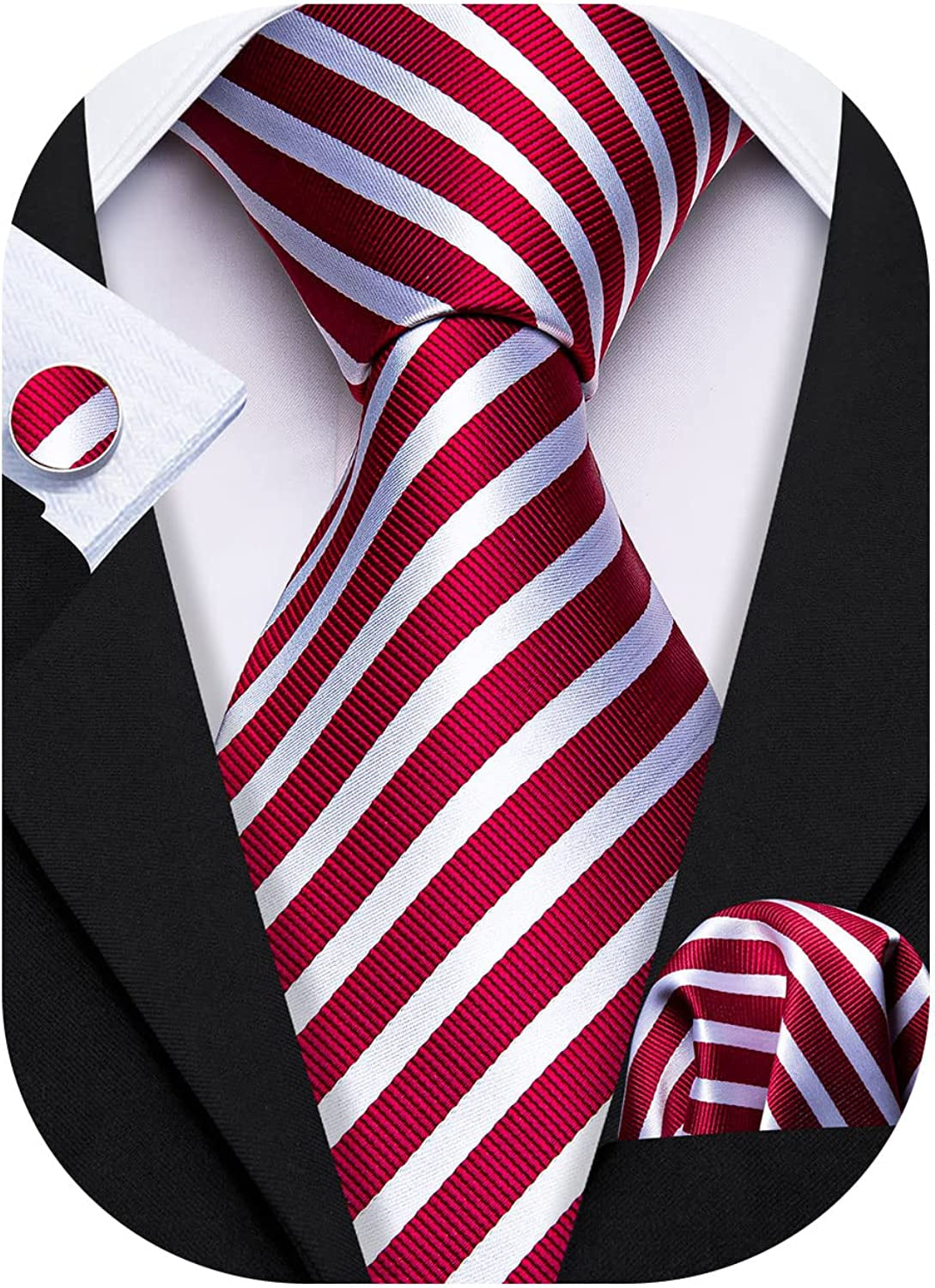 Classic Men's Necktie with Handkerchief Cufflinks 