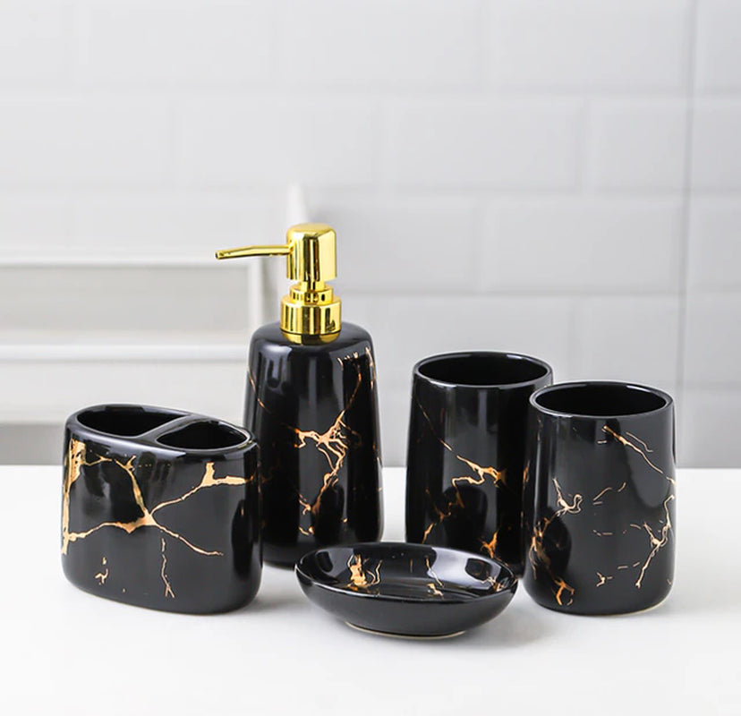 Ceramic Toiletries Bathroom Set - Marble Design