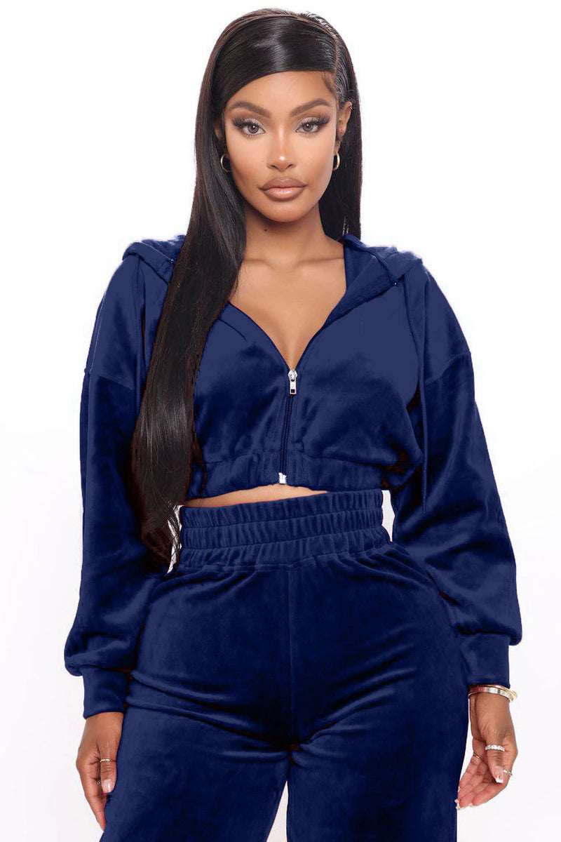 Velvet Crop Top Hoodie Tracksuit