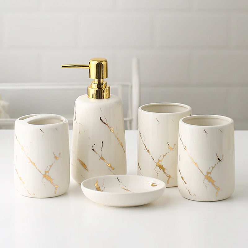 Ceramic Toiletries Bathroom Set - Marble Design