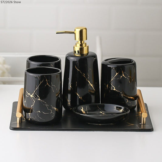 Ceramic Toiletries Bathroom Set - Marble Design
