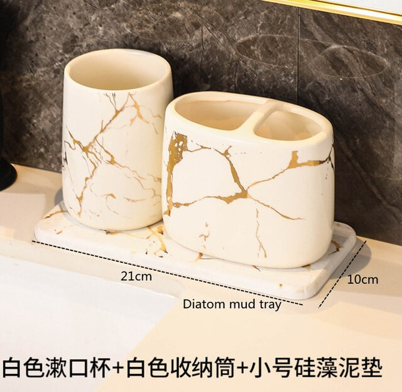 Ceramic Toiletries Bathroom Set - Marble Design