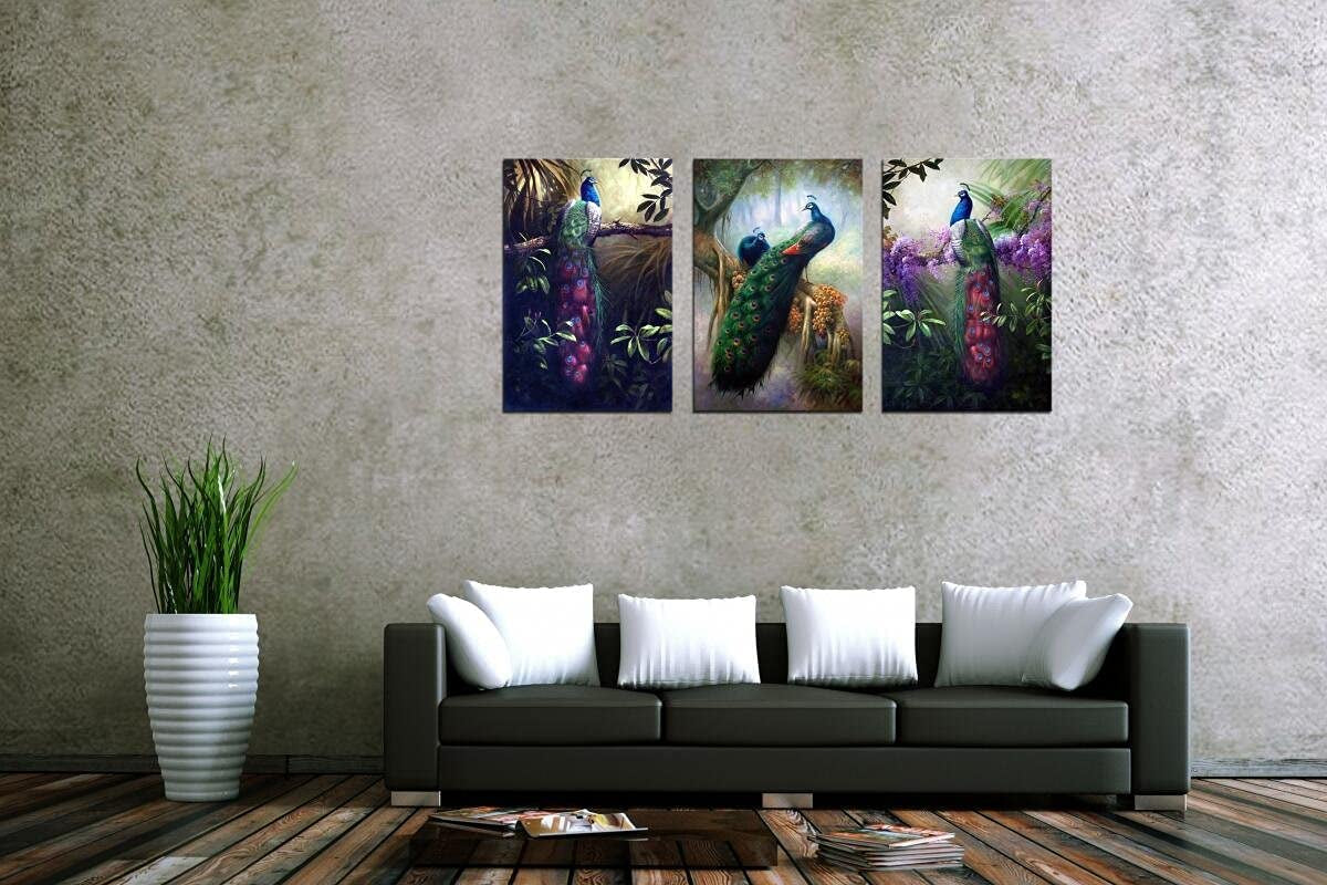 3 Panels Modern Peacock Wall Decor 