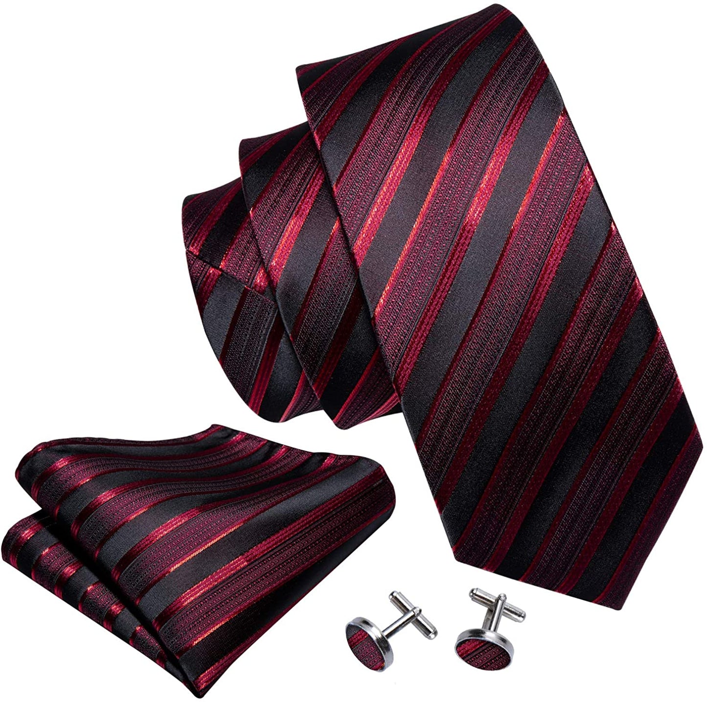 Classic Men's Necktie with Handkerchief Cufflinks 