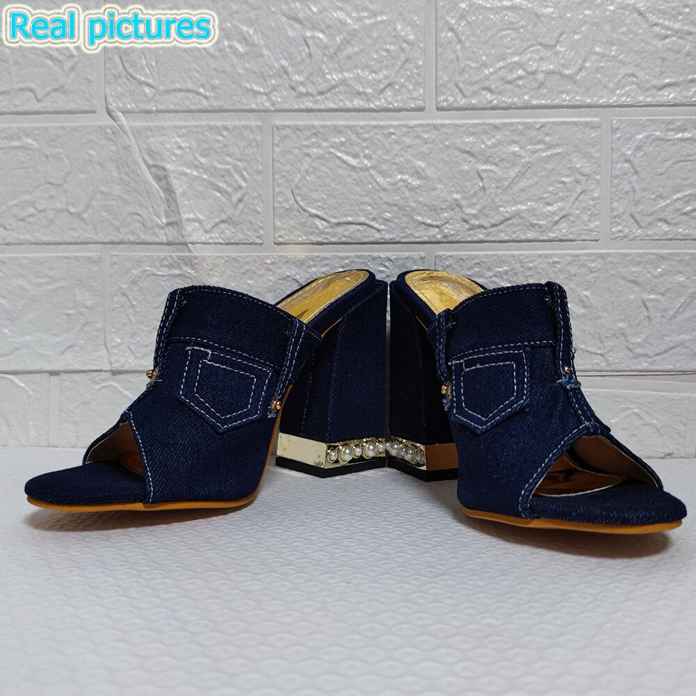 "Somebody Stop Me" Denim Mules