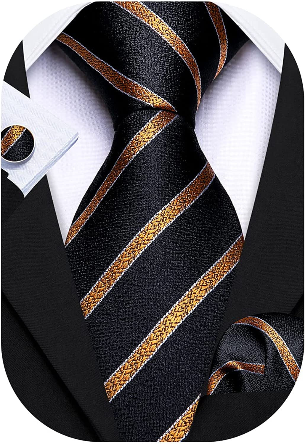 Classic Men's Necktie with Handkerchief Cufflinks 