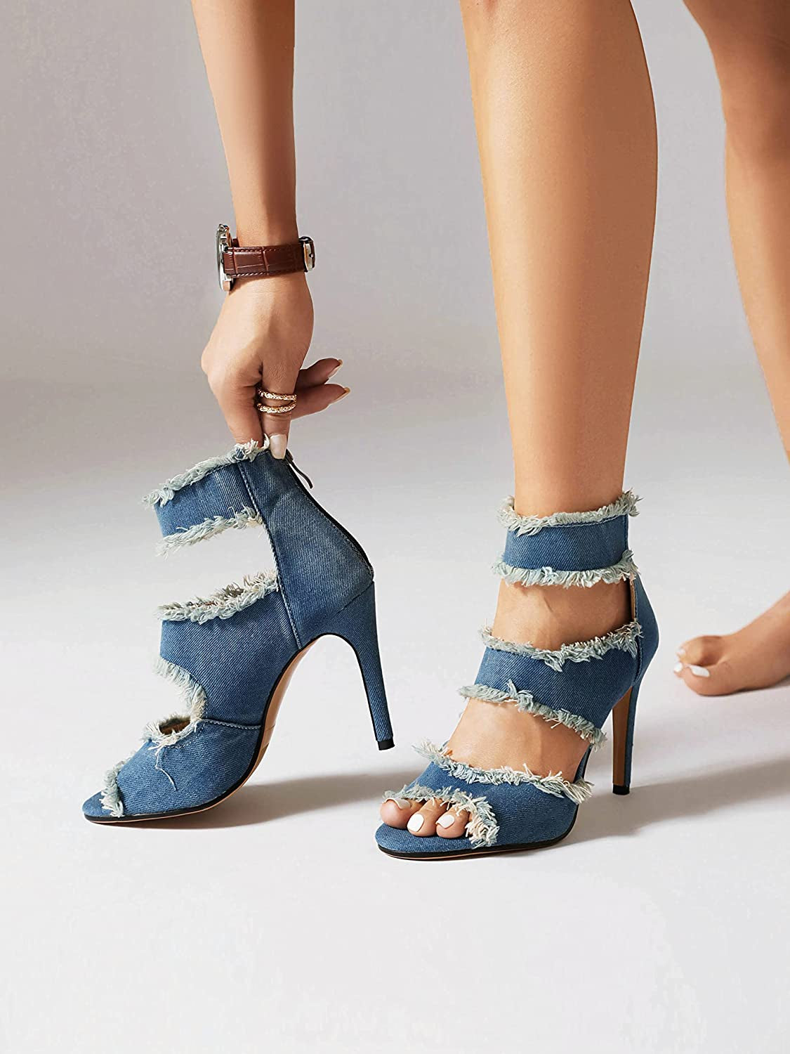 Women's Denim Blue Stiletto High Heels 