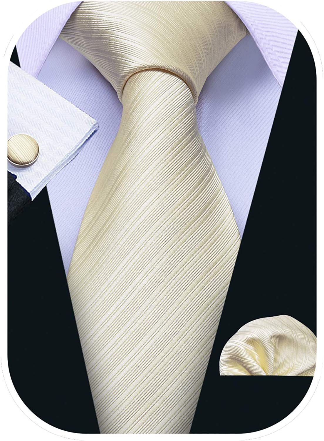 Classic Men's Necktie with Handkerchief Cufflinks 