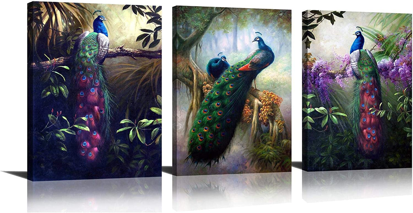 3 Panels Modern Peacock Wall Decor 