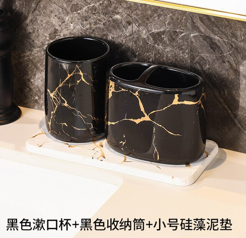 Ceramic Toiletries Bathroom Set - Marble Design