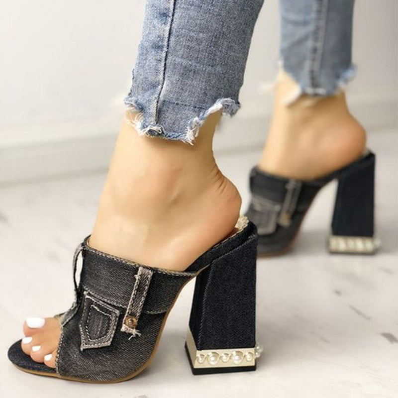 "Somebody Stop Me" Denim Mules