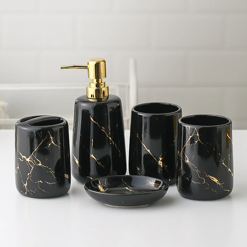 Ceramic Toiletries Bathroom Set - Marble Design