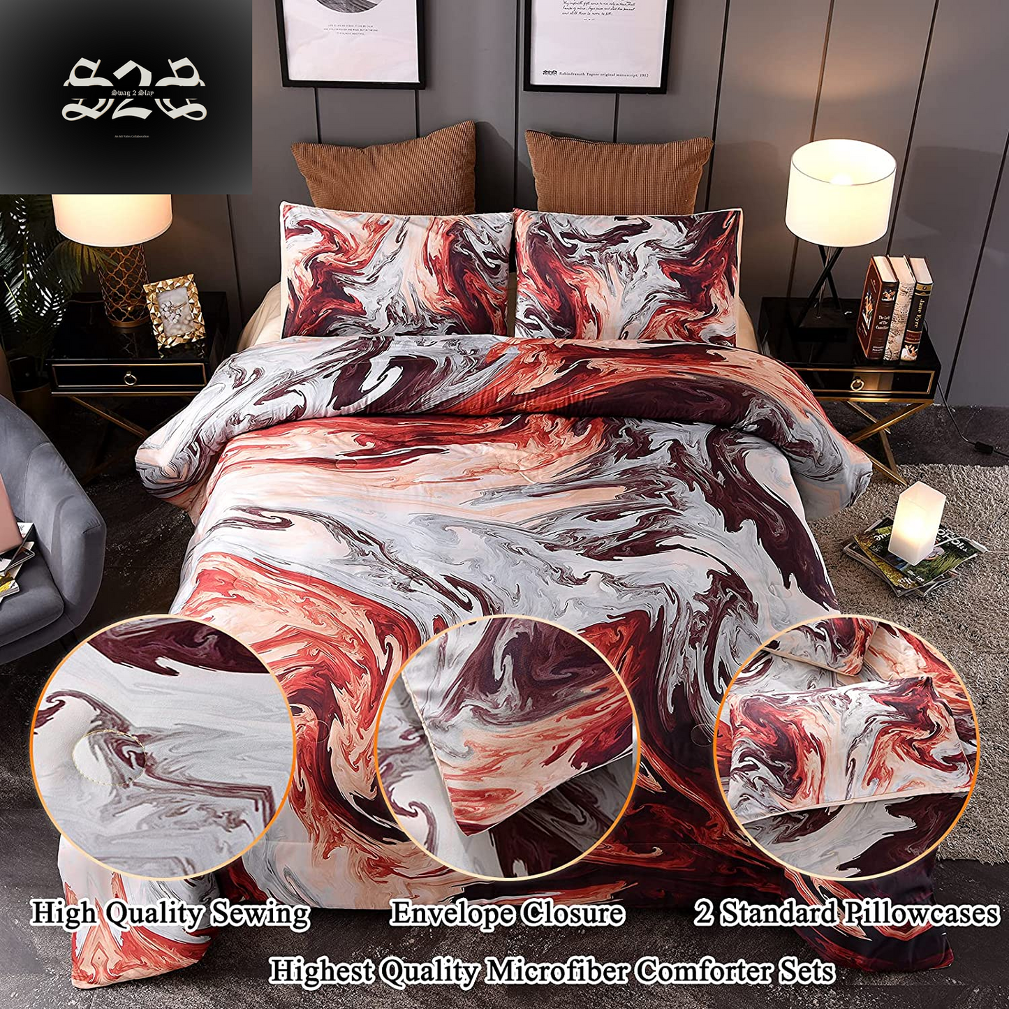 3 and 5-Piece Queen Size Bedding Comforter Sets