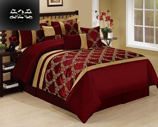 7-Piece Comforter Set - Faux Silk Fabric Embroidered - Claremont Bed in a Bag 